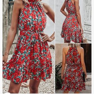🏷️3/$20- Summer Sleeveless Halter Neck Sleeveless Floral Short Sundress